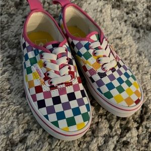 Girls Vans, size 13.00 never worn. Rainbow checker